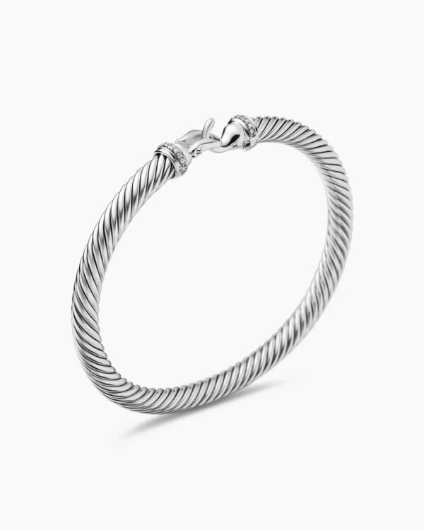 Buckle Classic Cable Bracelet Sterling Silver with Diamonds, 4mm