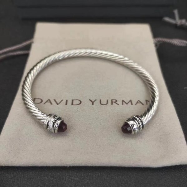 Classic Cable Bracelet Sterling Silver with Almandine and Diamonds, 5mm