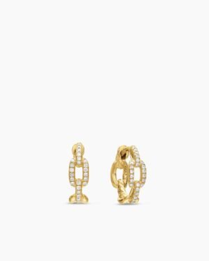 Stax Chain Link Huggie Hoop Earrings 18K Yellow Gold with Diamonds, 12.5mm
