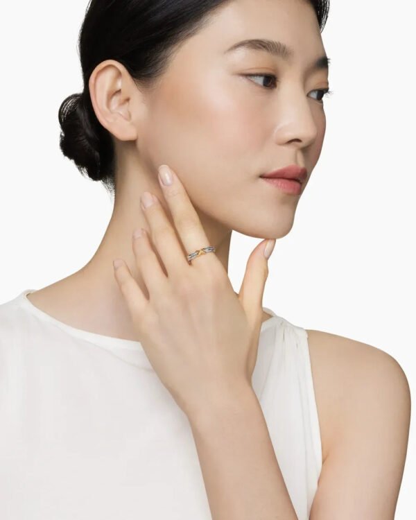 Petite X Ring Sterling Silver with 18K Yellow Gold - 6