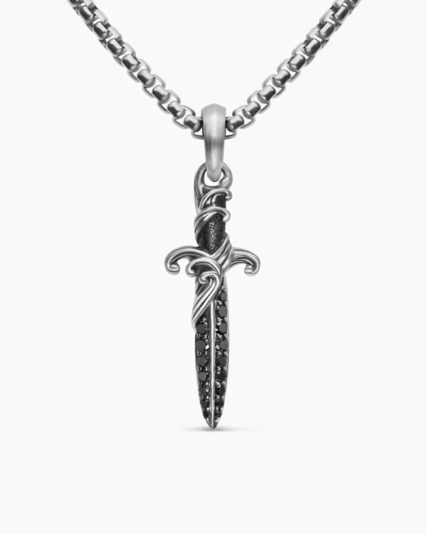 14584107-3B09-A7B4-BB56-CA8035C1A32E.jpg Waves Dagger Amulet Sterling Silver with Black Diamonds