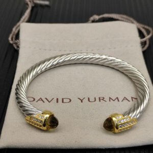 7mm Cable Bracelet with Brown & Diamond Accents ??Gold Cap
