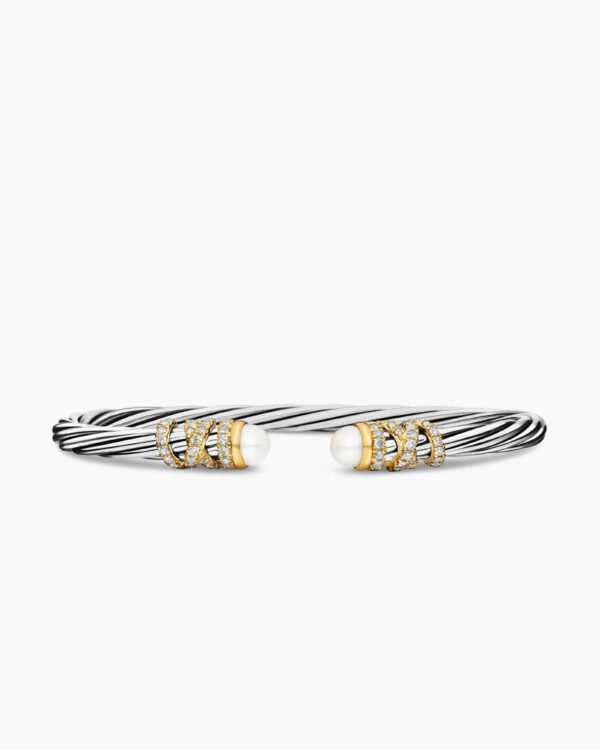 Helena Bracelet Sterling Silver with 18K Yellow Gold, Pearls and Diamonds, 4mm