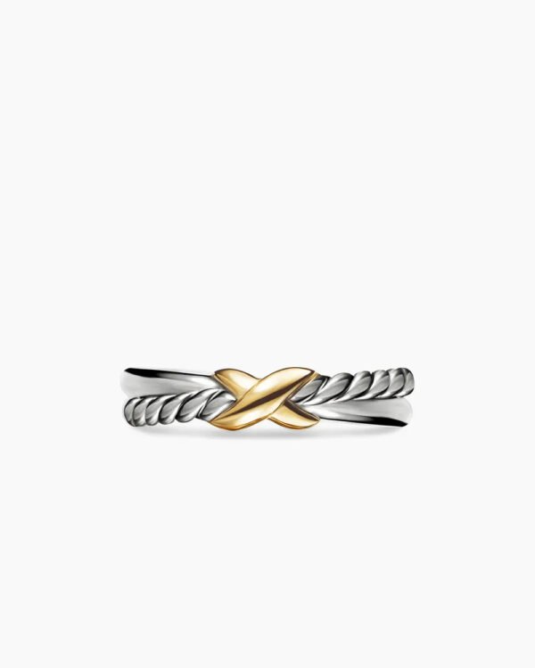 Petite X Ring Sterling Silver with 18K Yellow Gold - 6