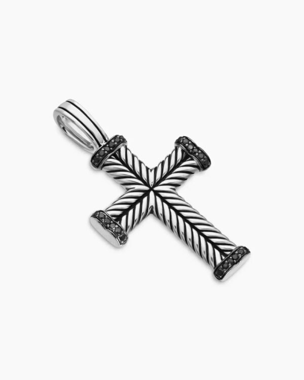 Chevron Cross Pendant Sterling Silver with Black Diamonds
