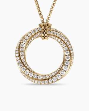 Pave Crossover Pendant Necklace 18K Yellow Gold with Diamonds, 30mm