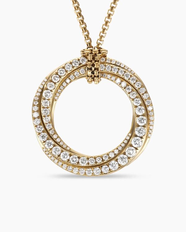 Pave Crossover Pendant Necklace 18K Yellow Gold with Diamonds, 30mm