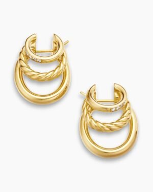 DY Mercer&reg; Three Row Hoop Earrings 18K Yellow Gold with Diamonds, 21mm