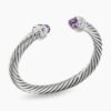 Classic Cable Bracelet Sterling Silver with Amethyst and Diamonds, 7mm