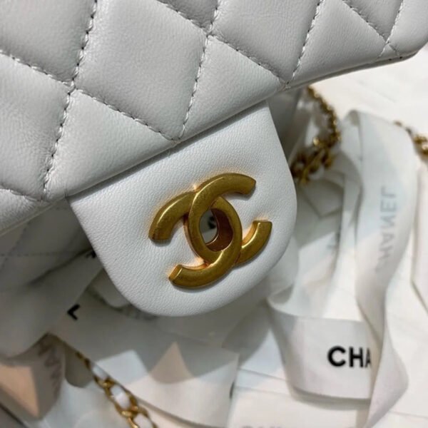 Chanel Mini Flap Bag With CC Ball On Strap White For Women, Women&rsquo;s Handbags, Shoulder And Crossbody Bags 6.7in/17cm AS1786