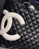 CHANEL Calfskin Quilted Large Cambon Tote Black White