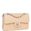 Small Classic Double Flap Beige Lambskin Silver Hardware