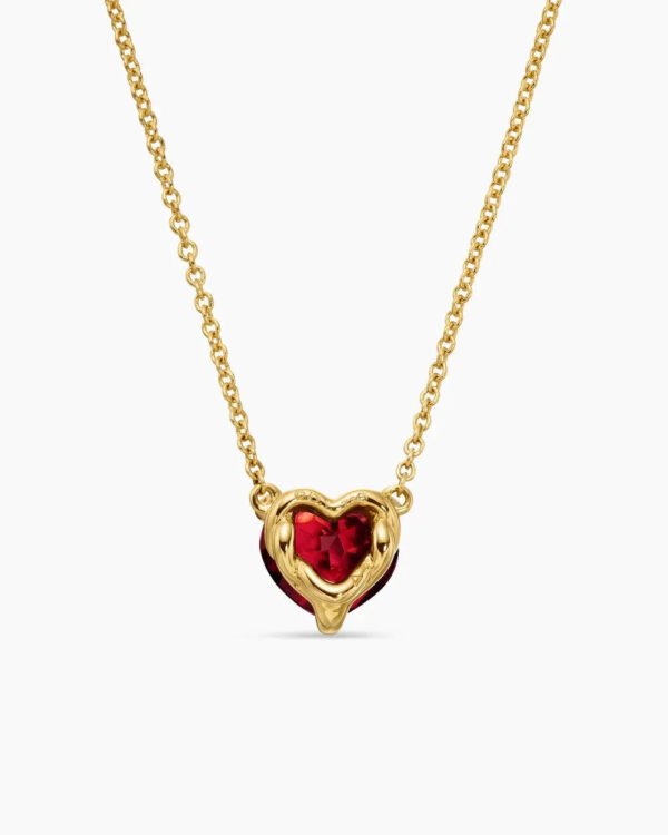 Chatelaine&reg; Heart Pendant Necklace 18K Yellow Gold with Garnet, 8mm