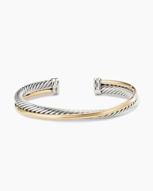 Crossover Two Row Cuff Bracelet Sterling Silver with 18K Yellow Gold, 5mm