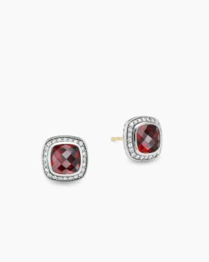 Albion&reg; Stud Earrings Sterling Silver with Garnet and Diamonds, 7mm