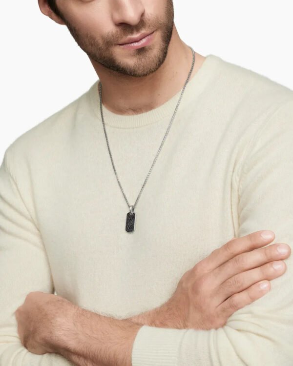 Chevron Tag Sterling Silver with Black Diamonds, 27mm