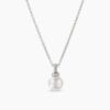 Petite Solari Pendant Necklace 18K White Gold with Pearl and Diamonds, 11.5mm
