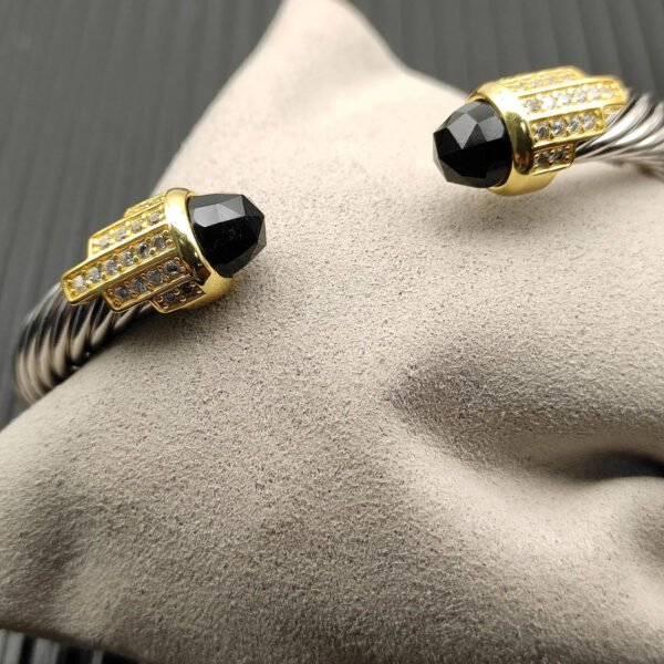 7mm Cable Bracelet with Black Onyx & Diamond Accents ??Gold Cap