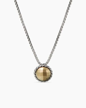 Petite Chatelaine Necklace Sterling Silver with 18K Yellow Gold Dome, 10mm