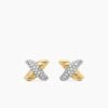 Petite X Stud Earrings 18K Yellow Gold with Diamonds, 8.4mm