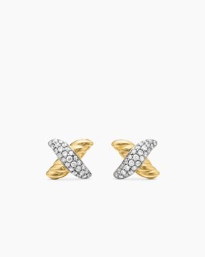 Petite X Stud Earrings 18K Yellow Gold with Diamonds, 8.4mm