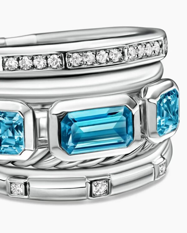 Stax Five Row Ring Sterling Silver with Hampton Blue Topaz and Diamonds - 6
