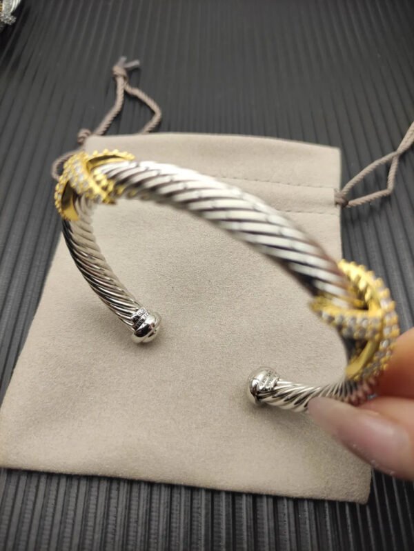Cable Classic Bracelet with Pav&eacute; Diamond X in Two-Tone ??Where Classic Meets Radiance,7mm