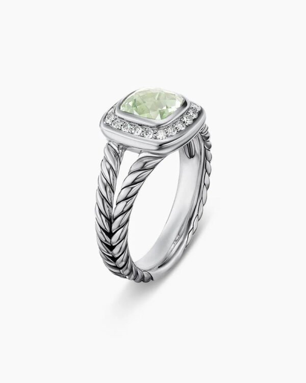 Petite Albion&reg; Ring Sterling Silver with Prasiolite and Diamonds, 7mm