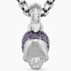 Skull Amulet Full Pav&eacute; Purple Sapphires and 18K White Gold, 14mm