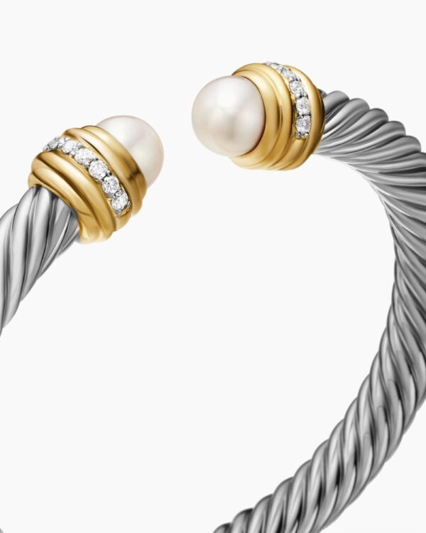 1E736B21-3C9C-B184-3352-C361BE96A539.jpg Classic Cablespira® Bracelet 18K Yellow Gold with Pearls and Diamonds, 7mm