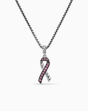 Cable Collectibles&reg; Ribbon Necklace Sterling Silver with Pink Sapphires, 24.4mm