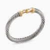 Buckle Classic Cable Bracelet Sterling Silver with 14K Yellow Gold, 7mm