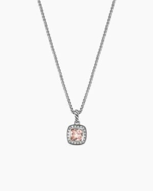 Petite Albion Pendant Necklace Sterling Silver with Morganite and Diamonds, 7mm