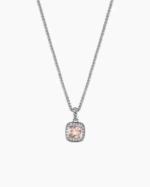 Petite Albion&reg; Pendant Necklace Sterling Silver with Morganite and Diamonds, 7mm
