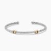 Petite Helena Classic Cable Station Bracelet Sterling Silver with 18K Yellow Gold with Diamonds, 3mm