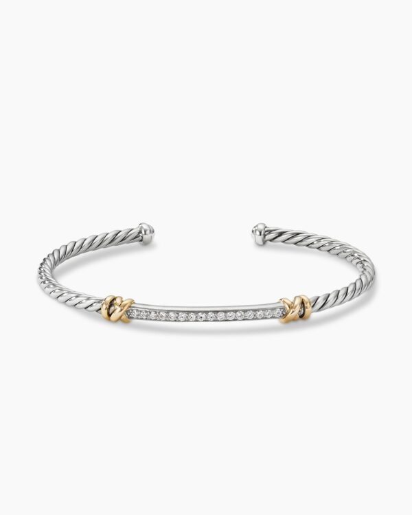 Petite Helena Classic Cable Station Bracelet Sterling Silver with 18K Yellow Gold with Diamonds, 3mm