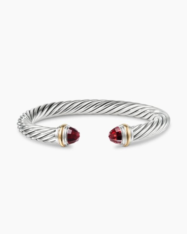 Classic Cable Bracelet Sterling Silver with 14K Yellow Gold and Garnets, 7mm