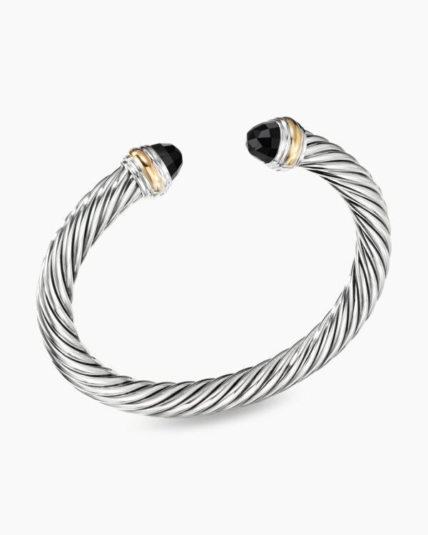 21708707-1F08-D557-E924-2F5BB79DE0DB.jpg Classic Cable Bracelet Sterling Silver with 14K Yellow Gold and Black Onyx, 7mm