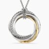 Crossover Pendant Necklace Sterling Silver with 14K Yellow Gold, 37mm
