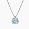 Cable Wrap Necklace Sterling Silver with Blue Topaz and Diamonds, 12.5mm
