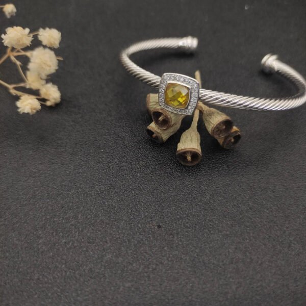 David Yurman  Sterling Silver Diamond And Citrine 4mm Noblesse Cable Bracelet