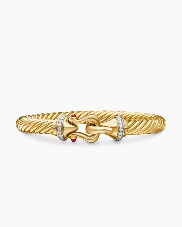 Buckle Cablespira&reg; Bracelet 18K Yellow Gold with Rubies and Diamonds, 7mm