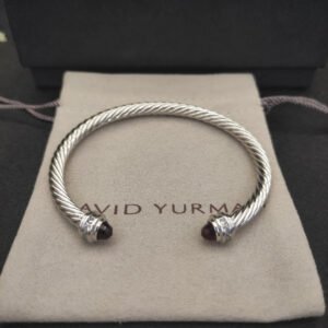 Classic Cable Bracelet Sterling Silver with Almandine and Diamonds, 5mm