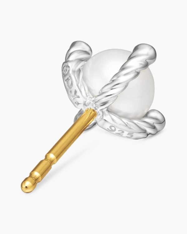 Pearl Stud Earrings Sterling Silver with Pearls and Diamonds, 7.4mm