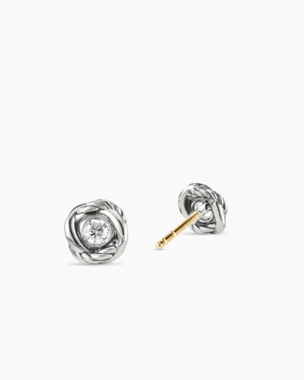 Infinity Stud Earrings Sterling Silver with Diamonds, 6.8mm