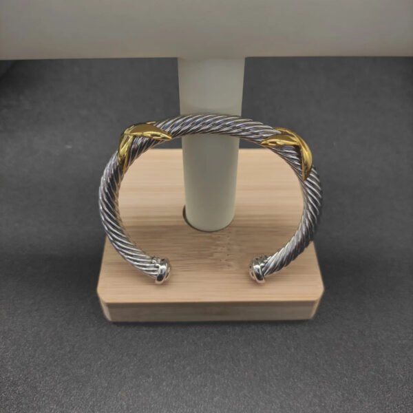 X Classic Cable Station Bracelet Sterling Silver with 14K Yellow Gold, 7mm