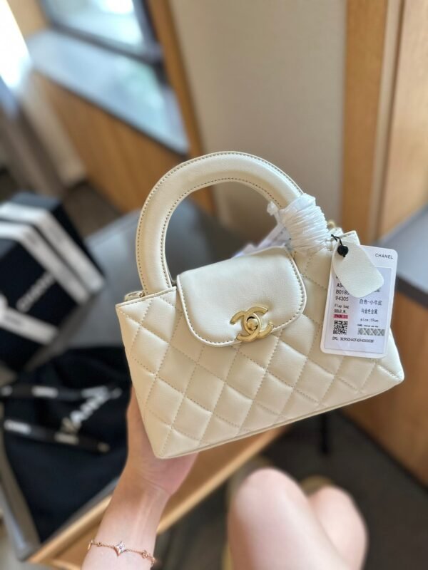 Shiny Aged Calfskin Coral Mini Kelly Shopping Bag - Black