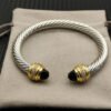Classic Cablespira&reg; Bracelet Sterling Silver with 14K Yellow Gold,Black Onyx and Diamonds, 7mm