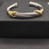 X Classic Cable Station Bracelet Sterling Silver with 14K Yellow Gold, 7mm