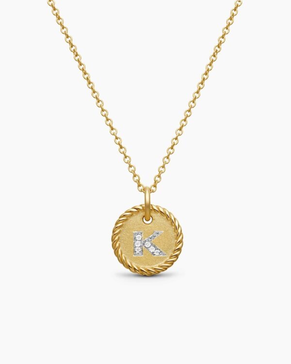 Initial Charm Necklace 18K Yellow Gold with Diamond K